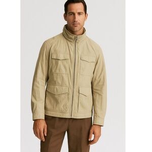 Massimo Dutti Mens Nylon Hooded Utility Jacket Khaki Size Medium